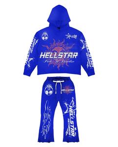 Ensemble de sweats à capuche personnalisés 2 pièces Survêtement en coton à impression bouffante pantalon de survêtement empilé de couleurs assorties Ensemble de jogging de sport décontracté pour hommes - Product Image 4