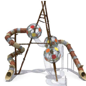 Équipement de terrain de jeux extérieur HP-OPCS 010, système de jeu multi-plateformes avec plusieurs toboggans - Product Image 1