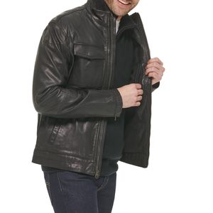 Veste en cuir véritable pour hommes et femmes - Veste d'hiver de luxe à col montant imperméable coupe-vent à capuche - Product Image 3