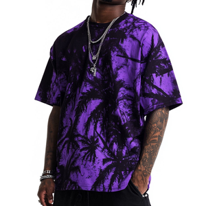 Camiseta de Manga Corta para Hombre, Nueva Llegada, Corte Regular, 100% Algodón, Estampado Tie-Dye con Palmeras, Transpirable, de Secado Rápido, Estilo Urbano - Product Image 4
