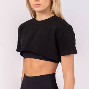 Wholesale Custom Cotton Drop off Shoulder <b>Crop</b> <b>Top</b> Tee Shirt for Women Customize Cotton <b>Crop</b> <b>Top</b> Oversized Women T-shirts - Product Image 4