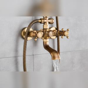 Sistema de Ducha de Latón Antiguo con Tubería Expuesta, Cabezal de Lluvia, Dos Manijas, Válvula de Cerámica, Precio de Fábrica, Proveedor Mayorista - Product Image 5