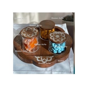 Set of 2 Round <b>Glass</b> <b>Sweet</b> and Candy Box with Mop Work Lid Good Quality Medium Size <b>Jar</b> for Storage Box - Product Image 5
