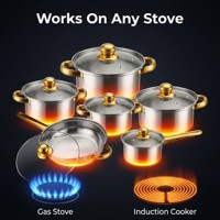 Ensemble de 12 ustensiles de cuisine en acier inoxydable, antiadhésifs multicouches avec couvercles en verre, compatibles induction et gaz