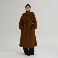 Manteau long en laine haut de gamme élégant pour femme, col montant, style décontracté double face, nouvelle collection hiver, couleur gris teint