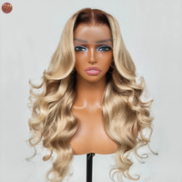 Dunkelblonde Ombre-Farbe mit Honig-Effekt, 13x4 HD Transparente Spitze, Vorgezupfte Body Wave Echthaar-Perücken für Frauen