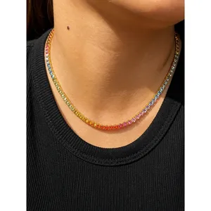 Collier en or 14 carats plaqué or avec perle d'eau douce et zircon arc-en-ciel pour cadeau de mariage - Product Image 6
