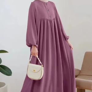EMuslim Abaya solide une pièce Robe de prière femmes lâche à manches longues vêtements islamiques dame O cou Dubai saoudien Robe turque - Product Image 4