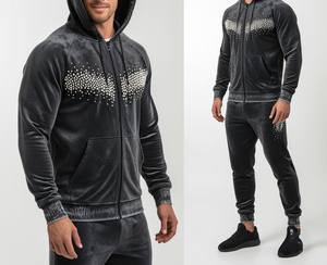 Survêtement élégant pour homme avec strass, vente chaude, respirant, confortable, de haute qualité, manches longues, entièrement personnalisé avec des strass - Product Image 2