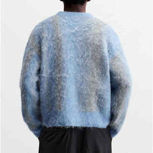 Pulls pour hommes en mohair à col rond, style nouveau, avec logo personnalisé, couleur contrastée, anti-rétrécissement, teinture unie - Product Image 3