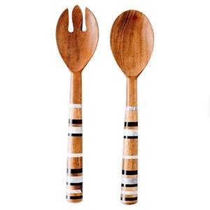 Ensemble de service à salade en résine de tigre fabriqué en Inde, ustensiles en bois de mangue d'acacia naturel, ensemble d'outils de cuisine disponibles - Product Image 6