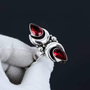 Anillo de Granate Rojo, Plata de Ley 925, Chapado en Rodio, Joyería de Lujo Vintage, Anillo de Piedras Preciosas, Regalo de Acción de Gracias - Product Image 4