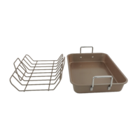 Rôtissoire en acier au carbone de qualité supérieure de 15x10 pouces avec support et poignée, plat de cuisson et poêle