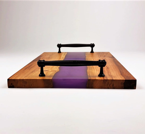 Plateau de service en bois et résine, multi-couleurs scintillantes, poignée en métal, style poignées pour la maison, l'hôtel ou le restaurant, plateau décoratif religieux - Product Image 3