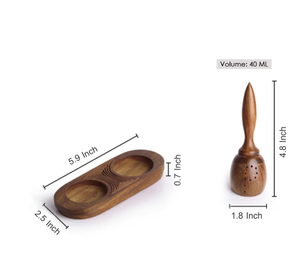 Ensemble de condiments de table pour la salle à manger, ensemble de rangement d'épices en teck rustique avec plateau assorti, support pour sel, poivre et moutarde en teck - Product Image 5