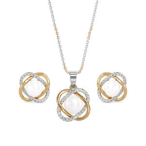 NOVAMART Fine 925 Sterling Silver Real <b>Pearl</b> Knot Pendant Earring Chain Fine <b>Jewelry</b> <b>Set</b> Gold Rhodium Plated Gift for Women and - Product Image 1
