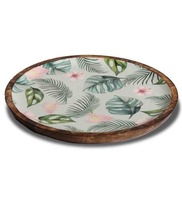 Plateau de service en bois d'acacia de forme ovale pour café thé fruits nourriture Dessert plateau en bois émail imprimé plateau décoratif