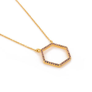 Beau collier hexagone taillé en améthyste naturelle fait à la main en or jaune massif 14 carats pour les fiançailles, les fêtes de mariage et les femmes - Product Image 2