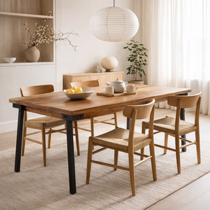 โต๊ะรับประทานอาหารไม้มะม่วงแท้ทำมือ |   เฟอร์นิเจอร์ห้องรับประทานอาหารสไตล์อินดัสเทรียลกลางศตวรรษ ขาโลหะ |   ขนาดตามสั่ง รับประกัน 3 ปี - Product Image 1