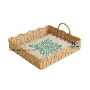 Bandeja de ratán cuadrada al por mayor con incrustaciones de nácar bandeja de concha de Capiz de Vietnam hecha a mano para decoración del hogar y regalo - Product Image 1
