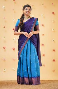 Nieuw Trending Design Super Pure Zari Zig Zag Koper Weven <span class=keywords><strong>Half</strong></span> En <span class=keywords><strong>Half</strong></span> Koper Lehenga <span class=keywords><strong>Saree</strong></span> Voor Vrouwen - Product Image 2