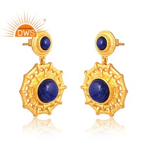 Nuevo diseño, Plata de Ley 925, pendiente de piedras preciosas de lapislázuli Natural chapado en oro de 18 quilates, joyería fina Demi para mujer, regalo para ella - Product Image 3