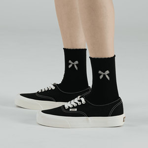 Chaussettes en coton tricoté respirantes pour femmes - Motif imprimé mignon avec nœud en ruban - Chaussettes décontractées coréennes pour tous les jours - Icône B - Product Image 2