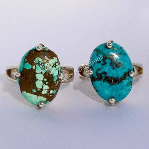 Vente en gros de bagues en argent sterling 925 plaqué argent, turquoise tibétain naturel, bijoux en acier fin faits à la main, dernières tendances de la mode - Product Image 1