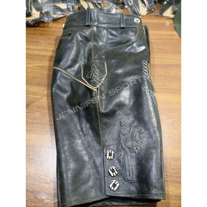 Lederhosen de piel de vaca auténtica de estilo bávaro para hombre, cuero corto suave, botones frontales bordados, cierre de bolsillos delanteros, cinturón sólido - Product Image 4