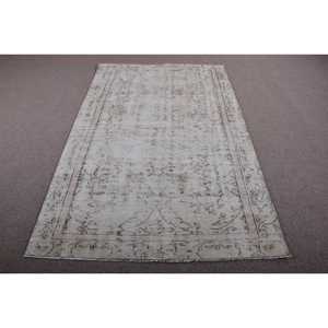 พรมวินเทจขนาด 4.8x7.9 ฟุต สีขาว พรมขนสัตว์โมร็อกโกตุรกี - Product Image 1