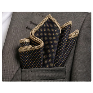 Handmade Black Beige Polka Dot Knitted <b>Edge</b> Pocket <b>Square</b> Dining Blazer Suit Signature Border Handkerchief <b>Square</b> Scarf - Product Image 1