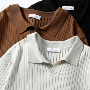 Polo pour homme personnalisé en couleur unie, polos décontractés en tricot, col rond, manches longues ou courtes, tissu uniforme - Product Image 2