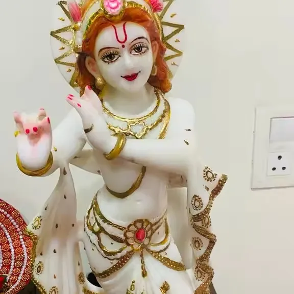 Exportateur indien fait à la main de la meilleure qualité Statues religieuses Radha Krishna Statue marbre blanc Seigneur Radha Krishna Murti