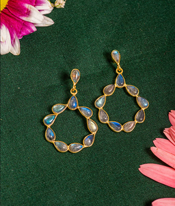 Pendiente de piedras preciosas de labradorita con corte de pera Plata de Ley 925 con pendiente chapado en oro Pendiente clásico de moda para regalo de boda. - Product Image 4