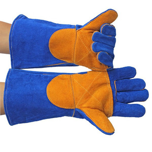 Gants de soudage de haute qualité, très demandés, en cuir de vachette bleu, avec protection renforcée pour la paume et le pouce, résistants à la chaleur. - Product Image 4