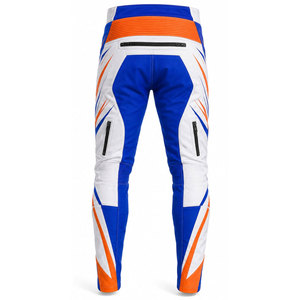 Men's White Blue Orange Motorcycle Racing Pants With Knee <b>Pads</b> Sublimation Print Breathable All Seasons - Product Image 3