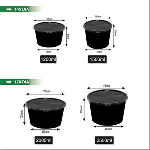 Distribuidor de confianza de cajas de plástico PP reciclado a prueba de fugas para llevar contenedores redondos de alimentos negros/transparentes de 250ml - Product Image 5