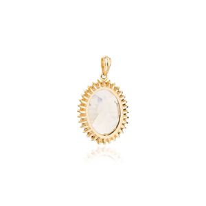 Vente en gros de bijoux avec pendentif en or jaune véritable 14 carats pour femmes en quartz rose ovale naturel avec diamants pour les mariages - Product Image 5