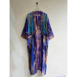 Vintage Sari Silk Floral Tie Dye Kimono Robe Lightweight Resort Wear Swimsuit <b>Cover</b> <b>Ups</b> - Product Image 2