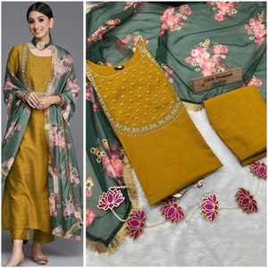 Beautiful Heavy <b>viscos</b> silk with Beautiful Embroidery Dress 3 pieces - Product Image 3
