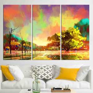 Obra de arte impresa en lienzo con escena de árboles de otoño vibrantes para decoración del hogar, juego de 3 lienzos - Product Image 1