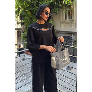 Costume d'été décontracté en modal avec détails d'accessoires sur la poitrine 10255 - Product Image 6