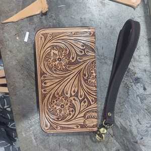 High Quality Unisex Leather Cowboy Hand Tooled Animal Prints Zipper Closure Easy Carry Credit Card Wallet Hot Seller Rodeo - Product Image 5