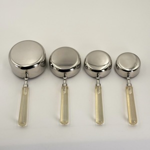 <b>Set</b> of 4 Eco-Friendly Mirror Polish Stainless Steel Powder <b>Measuring</b> <b>Cups</b> with Transparent Resin Handles for Home Kitchen Use - Product Image 4