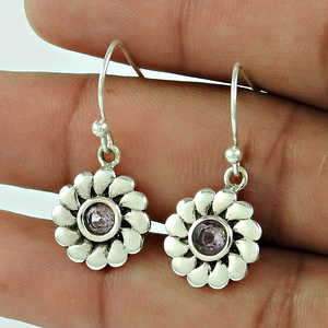 Conception attrayante de tournesol 925 en argent Sterling naturel violet améthyste pierre précieuse grosse bohème boucle d'oreille bijoux faits à la main inde - Product Image 3