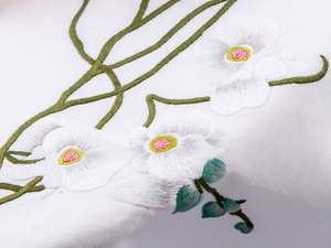 Mantel Redondo de Algodón Blanco Personalizado al por Mayor, Bordado a Mano con Flores de Orquídea, Lavable, para Uso en el Hogar, Restaurantes y Festividades - Product Image 2