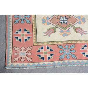 Tapis Vintage en Laine Turque Classique Rose Bleu 4x6ft Patchwork Grand Rectangle Latex Support pour Chambre Couloir Modèle Tapis - Product Image 5