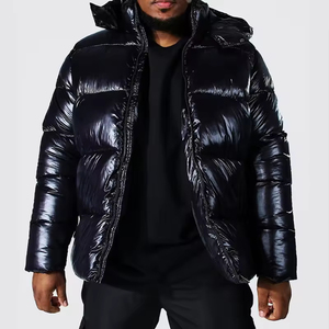 Veste en duvet lourde de haute qualité OEM Manteau rembourré Hiver chaud avec logo personnalisé Bulle noire Veste à capuche brillante pour hommes - Product Image 1
