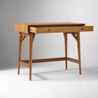 Table moderne en teck massif finition naturelle avec 1 tiroir long, écologique et durable, idéale pour salon, chambre, école, hôtel