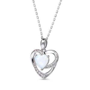 Jeulia Sparkles Heart <b>Opal</b> Rhodium Plated Sterling Silver <b>Necklace</b> with Claw Setting - Product Image 2
